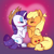 Size: 2000x2000 | Tagged: safe, artist:lionbun, applejack, rarity, earth pony, pony, unicorn, g4, accessory swap, applejack's hat, blushing, chibi, commission, commissioner:raritybro, cowboy hat, cute, duo, duo female, female, hat, high res, kissing, lesbian, ship:rarijack, shipping, ych result