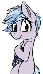 Size: 446x771 | Tagged: safe, artist:pinkberry, oc, oc only, oc:winter azure, earth pony, pony, blushing, clothes, colored sketch, colt, doodle, eyelashes, foal, freckles, girly, implied crossdressing, male, simple background, sketch, skirt, solo, trap, white background