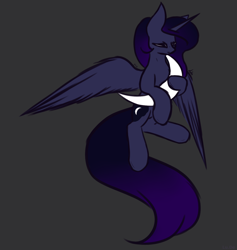 Size: 1876x1980 | Tagged: safe, artist:lu.de, derpibooru exclusive, princess luna, alicorn, pony, g4, alternate design, crescent moon, eyes closed, female, mare, moon, redesign, solo, spread wings, tangible heavenly object, twitter link, wings