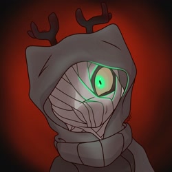 Size: 2100x2100 | Tagged: safe, artist:cadetredshirt, oc, oc only, oc:poison riddles, pony, fallout equestria, antlers, bust, clothes, commission, creepy, digital art, glowing, glowing eyes, high res, hood, hooded cape, hoodie, simple background, solo, wrapped up