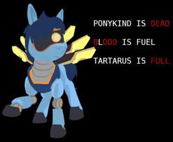 Size: 832x683 | Tagged: safe, artist:thebathwaterhero, oc, oc only, oc:fridge, pony, robot, robot pony, black background, simple background, solo, ultrakill, v1 (ultrakill), video game