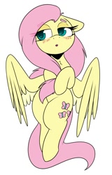 Size: 1282x2000 | Tagged: safe, artist:lockheart, fluttershy, pegasus, pony, g4, blushing, cute, daaaaaaaaaaaw, eye clipping through hair, eyebrows, eyebrows visible through hair, female, floppy ears, lidded eyes, mare, open mouth, shyabetes, simple background, solo, white background