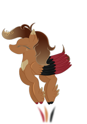 Size: 2480x3508 | Tagged: safe, artist:thecommandermiky, oc, oc only, oc:trystan, deer, deer pony, hybrid, original species, pegasus, pony, deer oc, eyes closed, happy, high res, hybrid oc, jumping, non-pony oc, simple background, solo, transparent background, wings