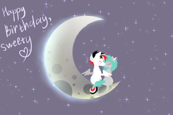 Size: 3000x2000 | Tagged: safe, artist:wacky-skiff, oc, oc only, pegasus, pony, unicorn, crescent moon, duo, high res, kissing, moon, tangible heavenly object