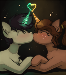 Size: 1150x1297 | Tagged: safe, artist:marsminer, oc, oc only, oc:daisy, oc:keith, pony, unicorn, pony town, duo, eyes closed, kiss on the lips, kissing