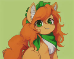 Size: 640x512 | Tagged: safe, ai assisted, ai content, artist:darbarri, derpibooru exclusive, generator:stable diffusion, oc, earth pony, pony, chest fluff, cute, ear fluff, fluffy, food, looking at you, neckerchief, orange, simple background, solo