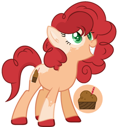Size: 1360x1450 | Tagged: safe, artist:cinnibunii, artist:pegasski, oc, oc only, oc:banoffee babka pie, earth pony, pony, g4, base used, coat markings, colored pupils, female, grin, mare, offspring, parent:cheese sandwich, parent:pinkie pie, parents:cheesepie, simple background, smiling, solo, white background