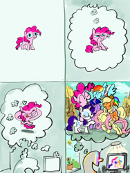 Size: 3000x4000 | Tagged: safe, artist:ja0822ck, applejack, fluttershy, pinkie pie, princess celestia, rainbow dash, rarity, twilight sparkle, earth pony, human, pegasus, pony, unicorn, g4, and that's how equestria was made, applejack's hat, comic, cowboy hat, female, hat, hug, imagination, mane six, mare, ponyville, thought bubble, tongue out