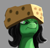 Size: 1608x1529 | Tagged: safe, artist:tazool, oc, oc:filly anon, earth pony, pony, angry, bust, cheese, cheese hat, female, filly, foal, food, hat, portrait, scowl, simple background, solo