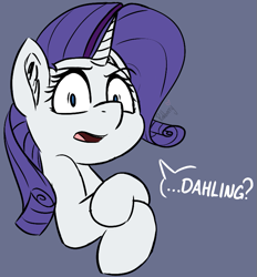 Size: 725x780 | Tagged: safe, artist:pinkberry, rarity, pony, unicorn, blue background, bust, colored sketch, darling, dialogue, doodle, shocked, shocked expression, shocked eyes, shrunken pupils, simple background, sketch, solo, speech bubble, talking, talking to viewer