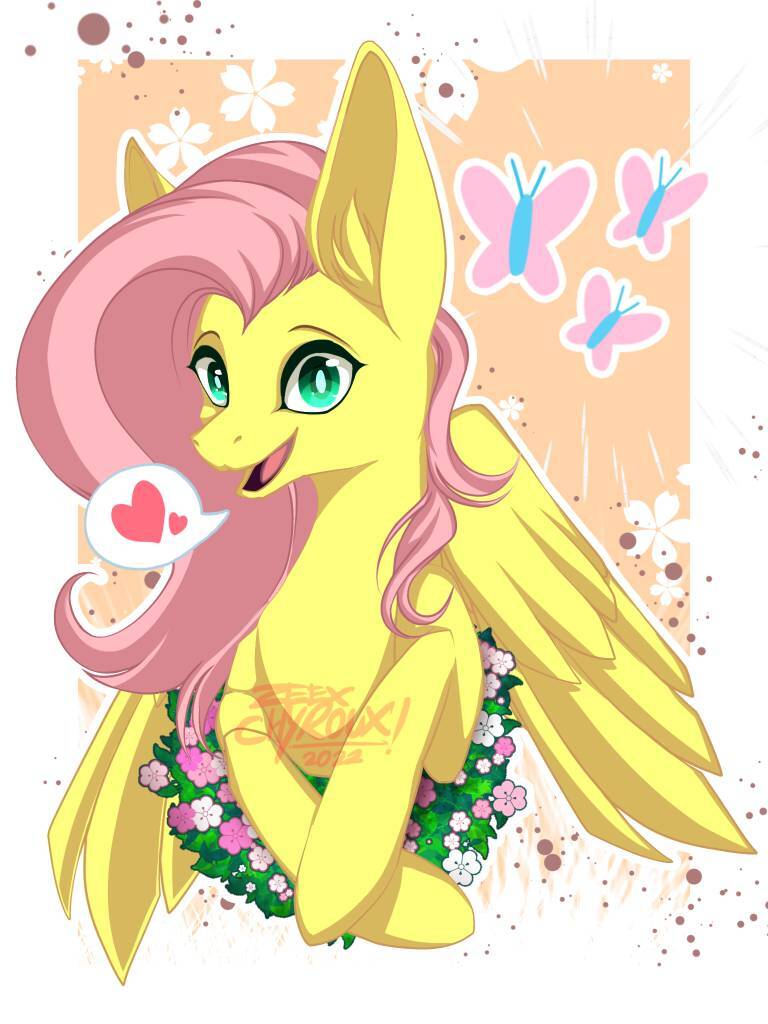 Safe Artist Caizartz Fluttershy Pegasus Pony G Female Flower Looking At