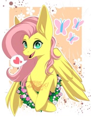 Size: 768x1024 | Tagged: safe, artist:caizartz4124, fluttershy, pegasus, pony, g4, female, flower, looking at you, mare, pictogram, solo, speech bubble, watermark