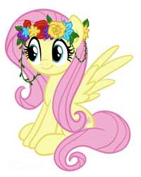 Size: 1424x1780 | Tagged: safe, artist:sjart117, fluttershy, pegasus, pony, g4, female, floral head wreath, flower, flower in hair, hippie, hippieshy, mare, simple background, sitting, smiling, transparent background