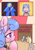 Size: 2480x3508 | Tagged: safe, artist:ahobobo, derpy hooves, linky, royal ribbon, shoeshine, pegasus, pony, unicorn, comic:royal ribbon eating, g4, blue ribbon, bow, butt, comic, eating contest, female, hair bow, high res, mare, open mouth, plot, smiling, starry eyes, this will end in weight gain, wingding eyes