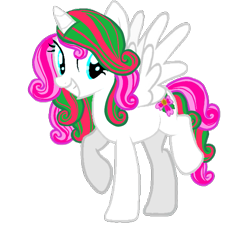 Size: 903x838 | Tagged: safe, artist:darkpinkmonster, artist:hacifradzzz336, edit, editor:php178, oc, oc:ella honeybliss, alicorn, pony, :d, alicorn oc, background removed, base used, blue eyes, curly mane, curly tail, cute smile, cyan eyes, female, flower, happy, horn, mare, multicolored mane, multicolored tail, open mouth, open smile, simple background, smiling, solo, spread wings, striped mane, striped tail, tail, transparent background, wings