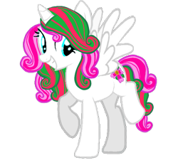 Size: 903x838 | Tagged: safe, artist:darkpinkmonster, artist:hacifradzzz336, edit, editor:php178, oc, oc:ella honeybliss, alicorn, pony, g4, :d, alicorn oc, background removed, base used, blue eyes, curly mane, curly tail, cute smile, cyan eyes, female, flower, happy, horn, mare, multicolored mane, multicolored tail, open mouth, open smile, simple background, smiling, solo, spread wings, striped mane, striped tail, tail, transparent background, wings