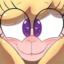 Size: 1000x1000 | Tagged: safe, artist:malachimoet, paprika (tfh), alpaca, them's fightin' herds, blushing, close-up, community related, eye clipping through hair, heart, heart eyes, looking at you, solo, wingding eyes