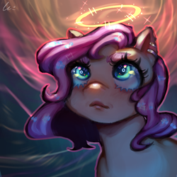 Size: 1000x1000 | Tagged: safe, artist:littlexdemon, fluttershy, pegasus, pony, g4, bust, female, halo, looking up, mare, solo