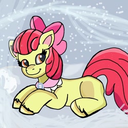 Size: 1378x1378 | Tagged: safe, artist:mlpsprout, apple bloom, earth pony, pony, g4, apple bloom's bow, bow, clothes, female, goldie delicious' shawl, hair bow, mare, older, older apple bloom, scarf, shawl, solo