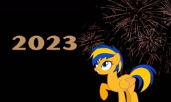 Size: 1300x780 | Tagged: safe, artist:mlpfan3991, oc, oc only, oc:flare spark, pegasus, pony, g4, 2023, black background, female, fireworks, happy new year, holiday, pegasus oc, simple background, solo