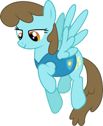 Size: 2825x3442 | Tagged: safe, artist:starryshineviolet, chocolate blueberry, pegasus, pony, g4, winter wrap up, background pony, bedroom eyes, female, flying, high res, mare, recolor, simple background, smiling, solo, spread wings, transparent background, vector, weather team, wings, winter wrap up vest