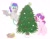 Size: 1360x1049 | Tagged: safe, artist:melodylibris, oc, oc only, oc:lony, oc:melody (melodylibris), bat pony, pony, unicorn, bat pony oc, christmas, christmas tree, decorating, duo, female, holiday, mare, mouth hold, simple background, tree, white background