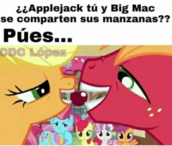 Size: 720x610 | Tagged: safe, edit, edited screencap, screencap, apple bloom, applejack, big macintosh, cup cake, scootaloo, sweetie belle, earth pony, pegasus, pony, unicorn, g4, hearts and hooves day (episode), applecest, brother and sister, cherry, cutie mark crusaders, female, food, incest, male, ship:applemac, shipping, siblings, spread wings, straight, text, wingboner, wings