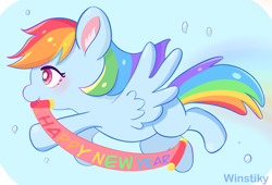 Size: 7351x5000 | Tagged: safe, artist:winstiky, rainbow dash, pegasus, pony, g4, happy new year, holiday, solo, spread wings, wings