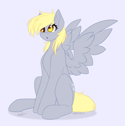 Size: 1916x1928 | Tagged: safe, alternate version, artist:sparkie45, derpy hooves, pegasus, pony, g4, :o, gray background, open mouth, simple background, sitting, solo, spread wings, wings