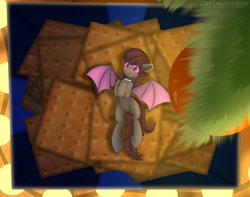 Size: 2432x1920 | Tagged: safe, artist:darbedarmoc, oc, oc only, oc:salty, bat pony, pony, :p, bat pony oc, bat wings, christmas, christmas lights, christmas tree, cookie, fangs, female, food, happy new year, high res, holiday, looking at you, lying down, mare, on back, present, smiling, smiling at you, solo, spread wings, tongue out, tree, wings