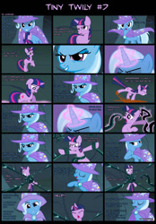 Size: 745x1073 | Tagged: safe, artist:kwark85, trixie, twilight sparkle, pony, unicorn, comic:tiny twily, g4, black vine, bondage, comic, female, floppy ears, lowres, mare, needs more jpeg, unicorn twilight, vine, vine bondage