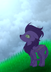 Size: 2480x3508 | Tagged: safe, artist:thecommandermiky, oc, oc only, cheetah, hybrid, pegasus, pony, chest fluff, high res, purple hair, solo