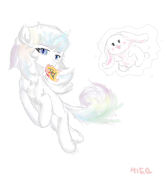 Size: 1916x1980 | Tagged: safe, artist:hieq, oc, oc only, pony, rabbit, unicorn, animal, horn, mane, simple background, solo, unicorn oc, white background