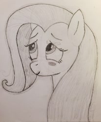 Size: 1060x1280 | Tagged: safe, artist:raritymylove, fluttershy, pony, g4, blushing, cute, shy, shyabetes, solo, traditional art