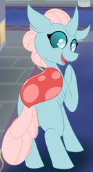 Size: 788x1462 | Tagged: safe, artist:plinkie_poi, edit, ocellus, changedling, changeling, g4, butt, cropped, laughing, open mouth, plot, smiling, solo