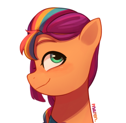 Size: 2200x2151 | Tagged: safe, artist:maren, sunny starscout, earth pony, pony, g5, female, high res, mane stripe sunny, mare, simple background, solo, white background