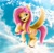 Size: 1600x1571 | Tagged: safe, artist:ilostangel, fluttershy, pegasus, pony, g4, g5, cloud, coat markings, cute, daaaaaaaaaaaw, female, flower, flower in hair, flying, g4 to g5, generation leap, happy, mare, open mouth, open smile, shyabetes, sky, sky background, smiling, socks (coat markings), solo, spread wings, wings