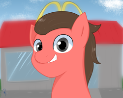 Size: 2500x2000 | Tagged: safe, artist:reinbou, oc, oc only, oc:mack hooves, earth pony, pony, bust, earth pony oc, high res, male, mcdonald's, simple background, solo, stallion