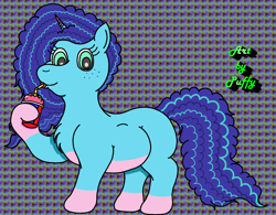 Size: 2500x1952 | Tagged: safe, artist:puffydearlysmith, misty brightdawn, pony, unicorn, g5, blank flank, chubby, coat markings, drinking, drinking straw, female, freckles, mare, pale belly, palindrome get, smoothie, socks (coat markings), that pony sure does love smoothies