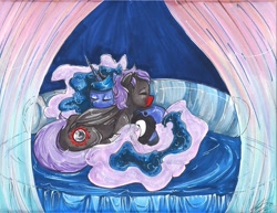 Size: 2048x1582 | Tagged: artist needed, safe, princess luna, oc, oc:midnight moon, g4, cuddling