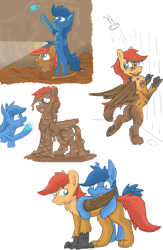 Size: 1280x1965 | Tagged: safe, artist:pzkratzer, oc, oc only, oc:night cloud, oc:ponygriff, griffling, hippogriff, hybrid, original species, ponygriff, butt, cave, covered in mud, diamond, duo, female, flashlight (object), hippogriff oc, hug, male, mud, mud bath, plot, quicksand, shipping, shower, simple background, sinking, straight, transparent background