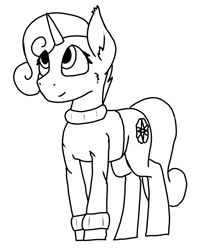 Size: 1308x1660 | Tagged: safe, artist:al solae, oc, oc only, oc:compass rose, pony, unicorn, clothes, grayscale, horn, monochrome, simple background, solo, sweater, unicorn oc, white background