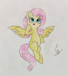 Size: 1515x1688 | Tagged: safe, artist:engi, fluttershy, pegasus, pony, g4, female, open mouth, simple background, solo, spread wings, traditional art, white background, wings