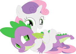 Size: 3508x2492 | Tagged: safe, artist:porygon2z, spike, sweetie belle, dragon, pony, unicorn, g4, cuddling, cute, daaaaaaaaaaaw, diasweetes, duo, female, filly, foal, happy, high res, hnnng, hug, male, ship:spikebelle, shipping, simple background, smiling, spikabetes, straight, transparent background, vector