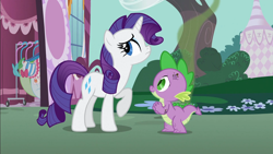 Size: 1920x1080 | Tagged: safe, screencap, rarity, spike, dragon, pony, unicorn, g4, party of one, season 1, 1080p, duo