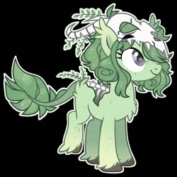 Size: 1386x1385 | Tagged: safe, artist:kreedie, oc, oc only, original species, plant pony, augmented, augmented tail, base used, black background, female, mare, plant, simple background, skull, smiling, solo, tail, unshorn fetlocks