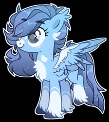Size: 1183x1320 | Tagged: safe, artist:kreedie, oc, oc only, pegasus, pony, base used, black background, chest fluff, ethereal mane, eye clipping through hair, female, mare, pegasus oc, simple background, smiling, solo, starry mane, wide eyes