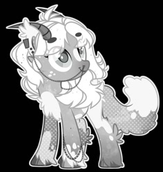 Size: 1264x1340 | Tagged: safe, artist:kreedie, oc, oc only, pony, base used, black background, chest fluff, female, horns, looking at something, mare, nose piercing, piercing, simple background, smiling, solo