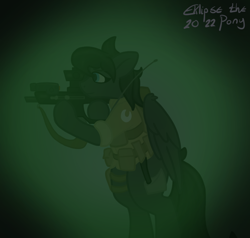 Size: 766x728 | Tagged: safe, artist:eklipsethepony, oc, oc only, oc:eklipse, pegasus, pony, bipedal, gun, night, nightvision, pegasus oc, solo, submachinegun, vector9mm, weapon