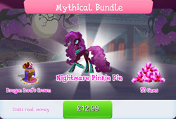 Size: 1266x858 | Tagged: safe, gameloft, pinkie pie, earth pony, pony, g4, my little pony: magic princess, bundle, corrupted, costs real money, crown, english, eyeshadow, female, gem, jewelry, makeup, mare, mobile game, nightmare pinkie, nightmarified, numbers, regalia, sale, solo, text